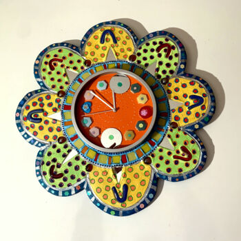 Design intitolato "horloge fleur "fleu…" da Odile Maffone, Opera d'arte originale, Mosaico