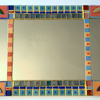 Design mit dem Titel "miroir mosaïque mur…" von Odile Maffone, Original-Kunstwerk, Mosaik Auf Holzplatte montiert