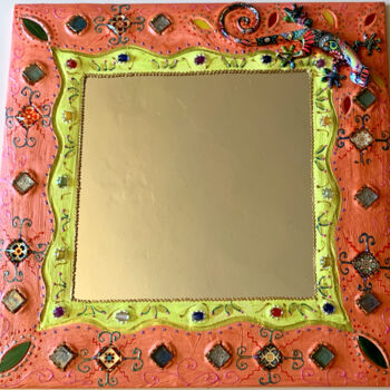 Design intitulada "miroir mural carré…" por Odile Maffone, Obras de arte originais, Mosaico Montado em Painel de madeira