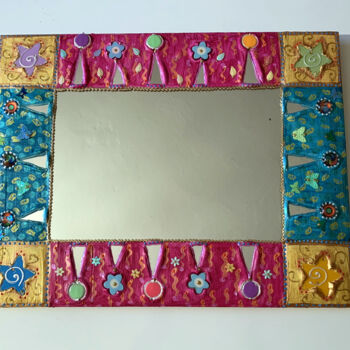 Painting titled "miroir mosaïque et…" by Odile Maffone, Original Artwork, Acrylic Mounted on Wood Panel