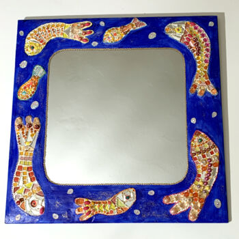 Painting titled "miroir mosaïque et…" by Odile Maffone, Original Artwork, Mosaic Mounted on Wood Panel