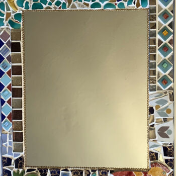 Malerei mit dem Titel "miroir rectangulair…" von Odile Maffone, Original-Kunstwerk, Mosaik Auf Holzplatte montiert