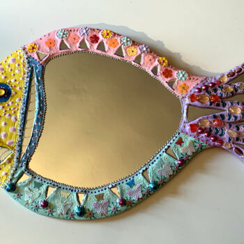 Design intitulée "miroir mural "poiss…" par Odile Maffone, Œuvre d'art originale, Accessoires Monté sur Panneau de bois