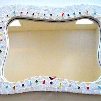 Design intitulée "miroir mosaïque " o…" par Odile Maffone, Œuvre d'art originale, Meuble Monté sur Panneau de bois