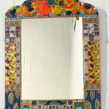 Design mit dem Titel "miroir mosaïque "As…" von Odile Maffone, Original-Kunstwerk, Glas Auf Holzplatte montiert