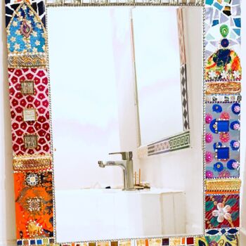 Design intitulée "miroir mosaïque Dre…" par Odile Maffone, Œuvre d'art originale, Accessoires Monté sur Panneau de bois