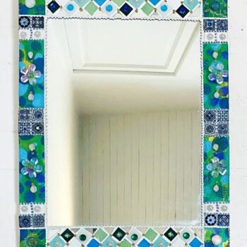 Design intitulée "miroir mosaïque de…" par Odile Maffone, Œuvre d'art originale, Mosaïque Monté sur Panneau de bois