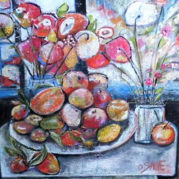 Painting titled "Nature gourmande" by Odile Sauve, Original Artwork, Oil Mounted on Wood Stretcher frame