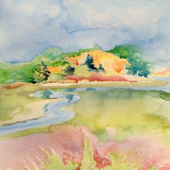 Painting titled "Baie du Lindin" by Odile Schneider, Original Artwork, Watercolor