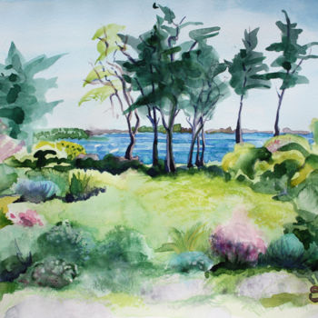 Painting titled "Île d'Arz" by Odile Schneider, Original Artwork, Watercolor