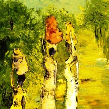 Painting titled "les 3 graces africa…" by Odile Tachoires, Original Artwork, Oil