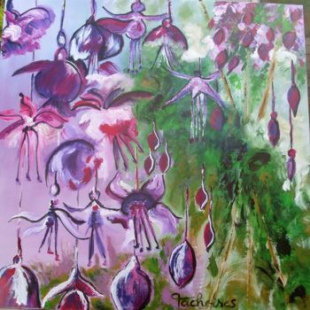 Painting titled "Fushias en Fête   "…" by Odile Tachoires, Original Artwork, Acrylic