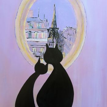 Schilderij getiteld "Les chats  "origina…" door Odile Tachoires, Origineel Kunstwerk, Acryl