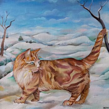 Pintura intitulada "Un chat en hiver" por Bron Odile, Obras de arte originais, Óleo