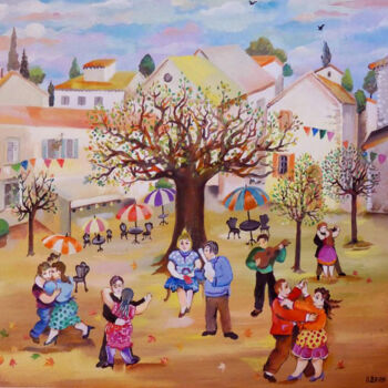 Painting titled "LE BAL d'AUTOMNE" by Bron Odile, Original Artwork, Oil