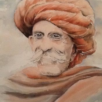 Painting titled "Homme au turban rou…" by Ode, Original Artwork