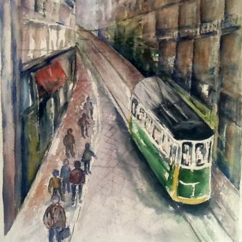 Pintura intitulada "Tramway à Lisbonne" por Ode, Obras de arte originais