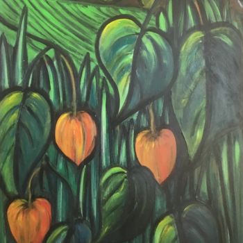 Painting titled "Les physalis" by Odile Ménard, Original Artwork, Acrylic