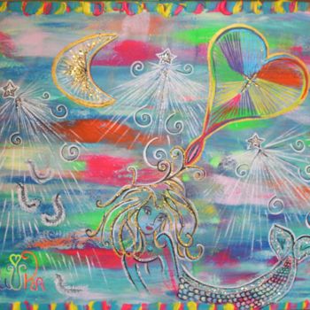 Malerei mit dem Titel "Rainbow Love" von Rivka, Original-Kunstwerk, Acryl