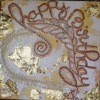 Painting titled "Golden Happy Birthd…" by Rivka, Original Artwork, Acrylic
