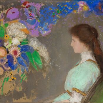 Dessin intitulée "Portrait de Violett…" par Odilon Redon, Œuvre d'art originale, Pastel