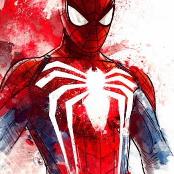 Artes digitais intitulada "Spiderman" por Odin Doisy, Obras de arte originais, Pintura digital Montado em Armação em madeira