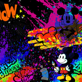 Digital Arts titled "Mickey pop color" by Odin Doisy, Original Artwork, Digital Painting Mounted on Wood Stretcher frame