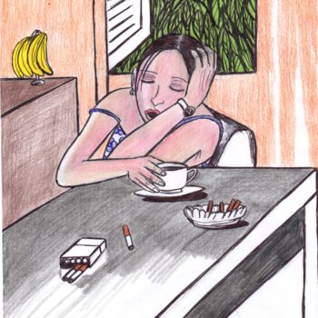 Zeichnungen mit dem Titel "coffee in the morni…" von Odinel Pierre  Junior, Original-Kunstwerk