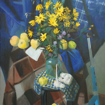 Картина под названием "Yellow Flowers" - Oksana Slezina, Подлинное произведение искусства, Масло