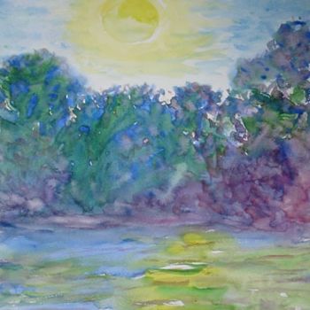 Painting titled "viev over the lake…" by Mikala Lykke, Original Artwork, Oil