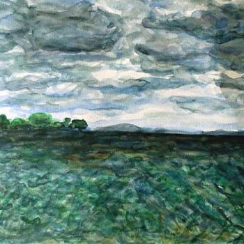 Schilderij getiteld "Cloudy sea-view ove…" door Mikala Lykke, Origineel Kunstwerk, Olie