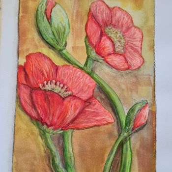 Pintura titulada "Red Flowers" por Diana Hermes, Obra de arte original, Acuarela