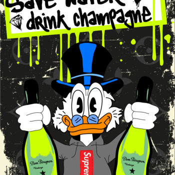 Schilderij getiteld "Champagner jeden Tag" door Daveschloffi, Origineel Kunstwerk, Graffiti