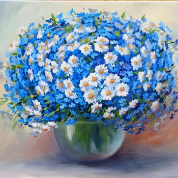 Pintura intitulada "Blaue Blumen 12.22" por Olga Hanns (O. Hanns), Obras de arte originais, Óleo