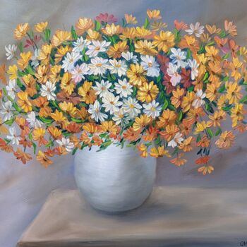 Painting titled "Gelbe Blumen 2.23a" by Olga Hanns (O. Hanns), Original Artwork, Oil