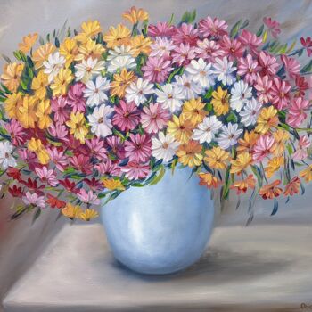 Malerei mit dem Titel "Bunte Blumen 2.23" von Olga Hanns (O. Hanns), Original-Kunstwerk, Öl
