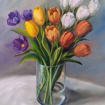 Schilderij getiteld "Tulpen 2.23" door Olga Hanns (O. Hanns), Origineel Kunstwerk, Olie