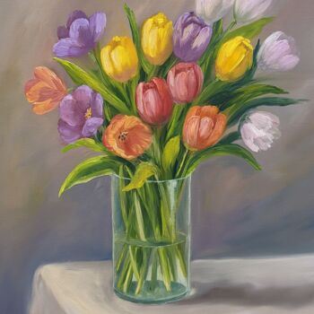 Malerei mit dem Titel "Tulpen 3.23" von Olga Hanns (O. Hanns), Original-Kunstwerk, Öl