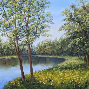 Pintura intitulada "Landschaft am Fluss…" por Olga Hanns (O. Hanns), Obras de arte originais, Óleo