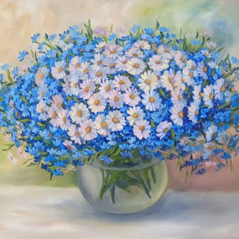 Malarstwo zatytułowany „Blaue Blumen  2.24” autorstwa Olga Hanns (O. Hanns), Oryginalna praca, Olej