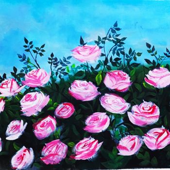 Painting titled "Pink roses" by Gokullish, Original Artwork, Acrylic