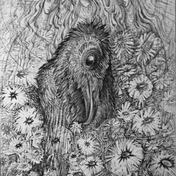 Рисунок под названием "ворона" - Oksana Prudnikova, Подлинное произведение искусства, Гелевая ручка