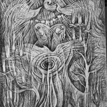 Рисунок под названием "адам и ева" - Oksana Prudnikova, Подлинное произведение искусства, Гелевая ручка