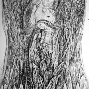 Dessin intitulée "ангел охоронець" par Oksana Prudnikova, Œuvre d'art originale, Stylo gel