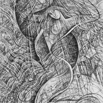 Drawing titled "симфония" by Oksana Prudnikova, Original Artwork, Gel pen