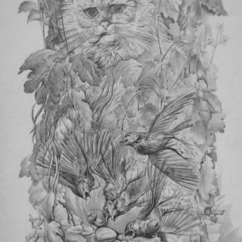 Disegno intitolato "кот" da Oksana Prudnikova, Opera d'arte originale, Matita