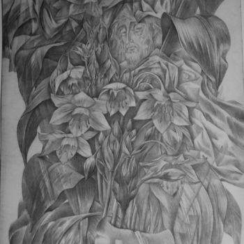 Drawing titled "цветы" by Oksana Prudnikova, Original Artwork, Pencil