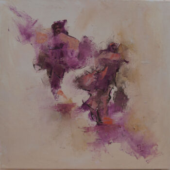 Painting titled "Purple dancers" by Ok, Original Artwork, Oil Mounted on Wood Stretcher frame