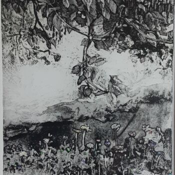 Prenten & gravures getiteld "La vallée du jardin" door Oka, Origineel Kunstwerk, Gravure