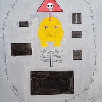 Ζωγραφική με τίτλο "Les médias propagan…" από Pulsart, Αυθεντικά έργα τέχνης, Ακρυλικό Τοποθετήθηκε στο Ξύλινο φορείο σκελετό
